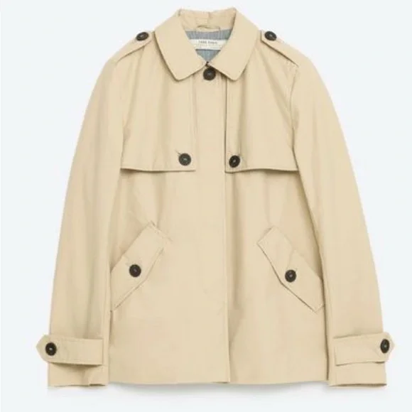 Zara Short Lined Trench Coat with Black Buttons size small EUC - Picture 1 of 6